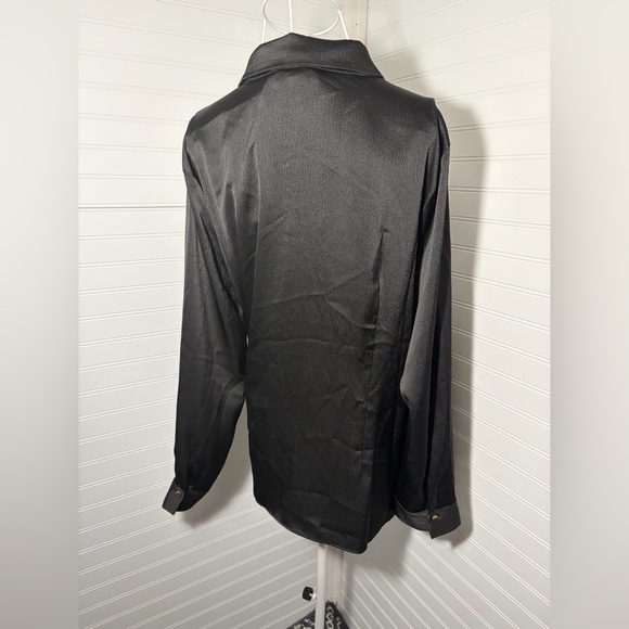 Donna Karan Black Button-Up Shirt with Gold Button Accents - Picture 7 of 7